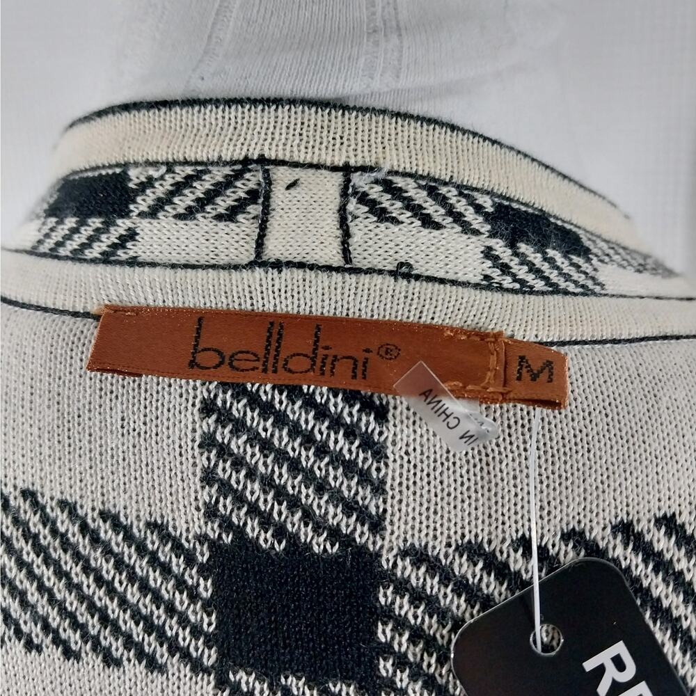 NWT! BELLDINI! BLACK & CREAM PLAID DUSTER LENGTH CARDIGAN SWEATER VEST! SZ M - Picture 9 of 12